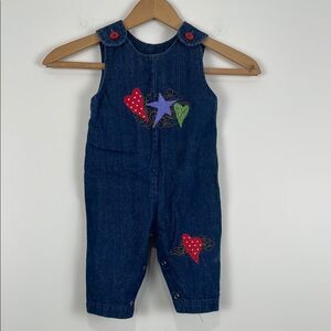 Vintage Handmade Girl’s Denim Overalls Heart Appliqué Coveralls 80s 90s